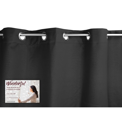 WUNDERBARER VORHANG in Unifarbe SCHWARZ CM. 140X280 BLACK OUT verpackt