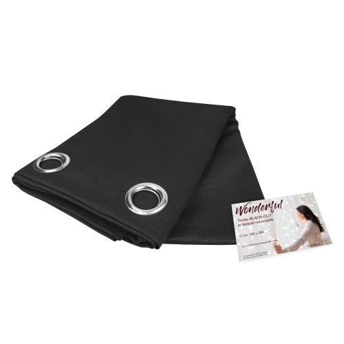 WUNDERBARER VORHANG in Unifarbe SCHWARZ CM. 140X280 BLACK OUT verpackt