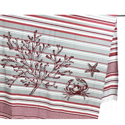 TOALLA DE PLAYA FOUTA CANGREJO Rojo talla GRANDE con mochila Playa KEEP CALM CM.100X200