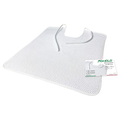 SET BAVAGLIONE ADULTO tinta unita bianco ROMOLO © bavaglio con LACCI completo di sacco per il lavaggio