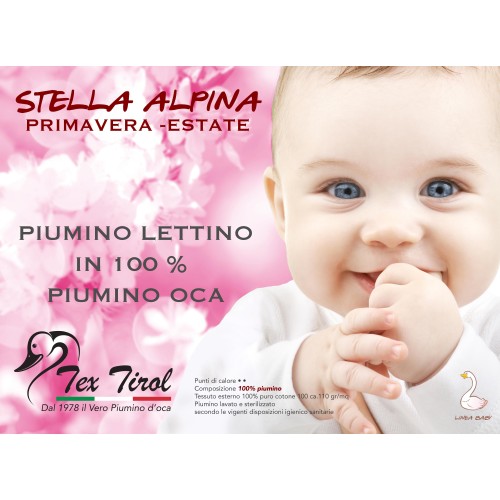 PIUMINO tex tirol © STELLA ALPINA da LETTINO estivo 100% PIUMINO OCA 100 gsm cm. 100 x 135 leggero