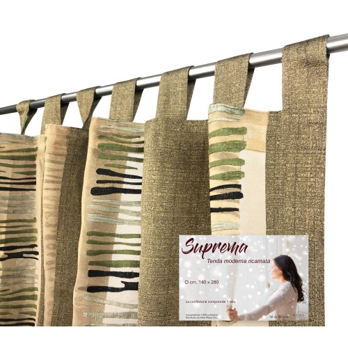 CORTINA SUPREMA A RAYAS Y BORDADOS CM. 140X280 EMPAQUETADO