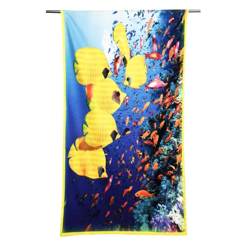 TERRY BEACH TOWEL TROPICAL YELLOW FISH large size cm. 90 X 170