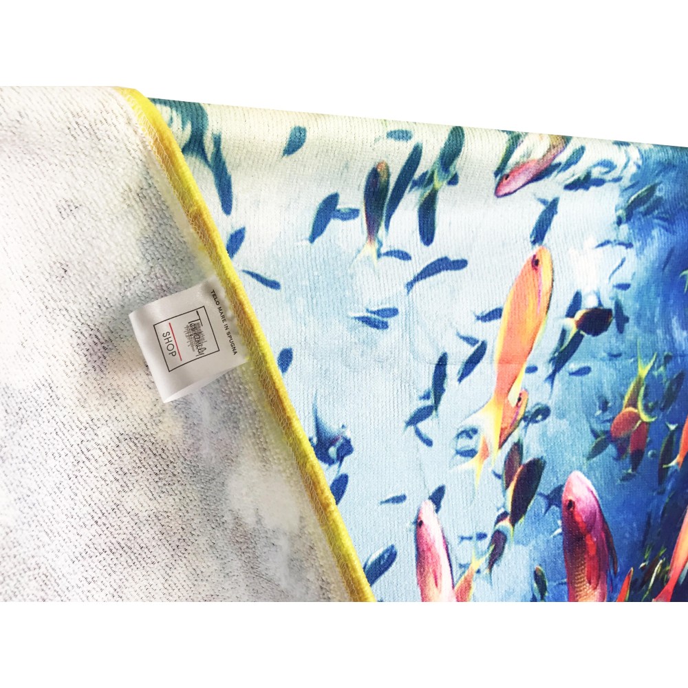 Serviette de plage poisson jaune tropical, grande taille 90 x 170 cm.