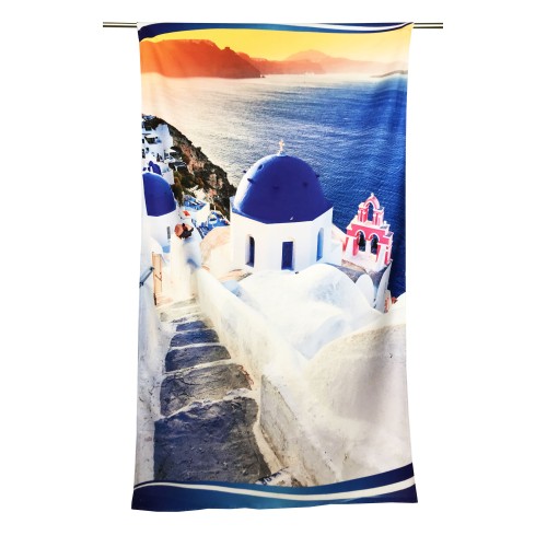 TELO MARE in spugna GRECIA Santorini Misura grande cm. 90 X 170