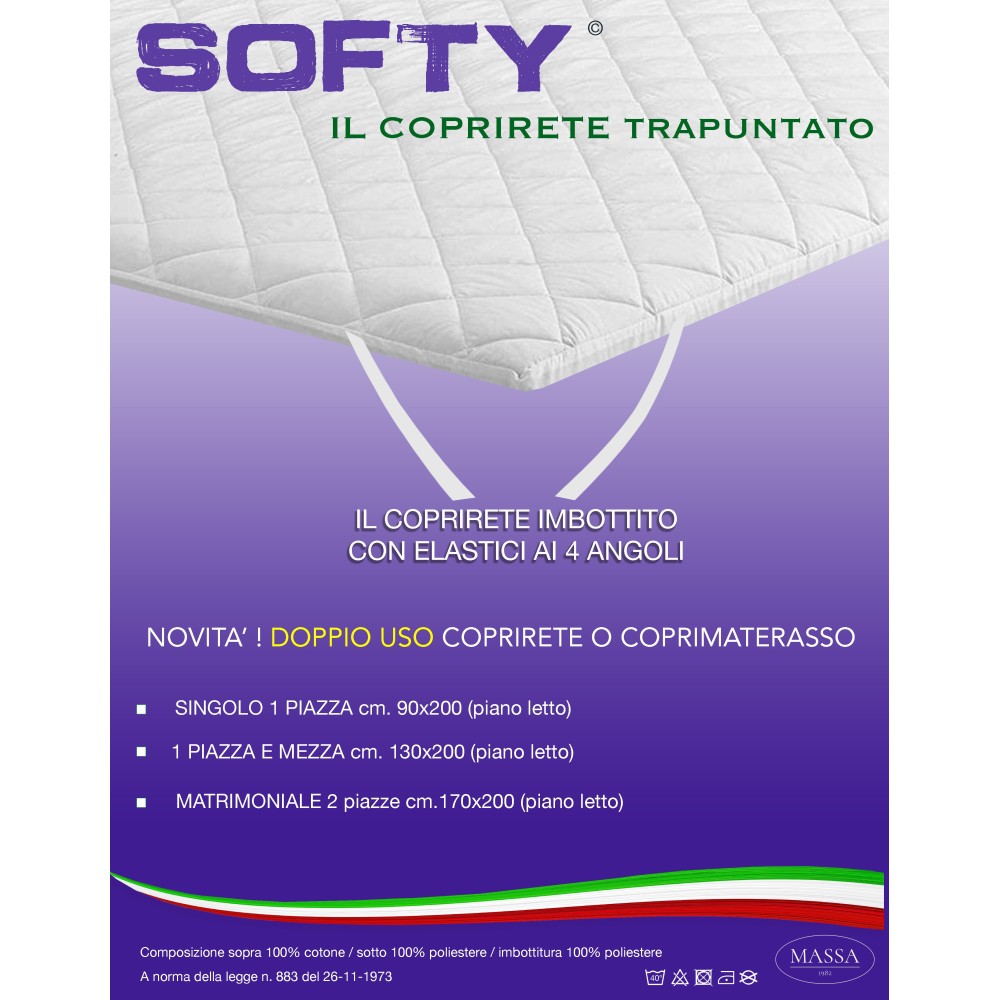 SOFTY © QUILTED BED BASE COVER in cotton DOUBLE USE MATTRESS COVER