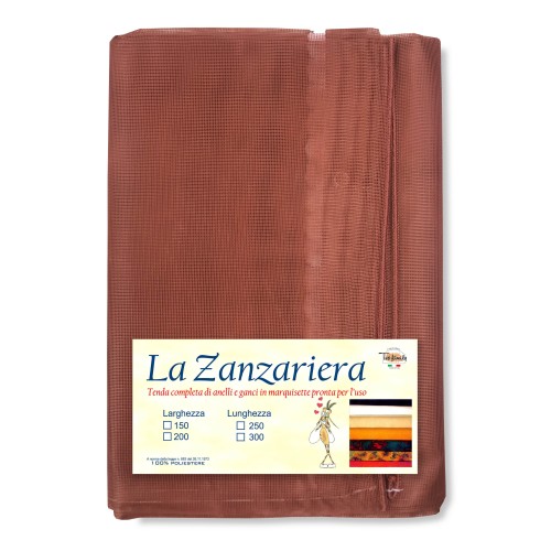 Einfarbiges braunes Moskitonetz - Dichtes Marquisette-Netz 100% Polyester - Stahlösen, gebrauchsfertig, Made in Italy