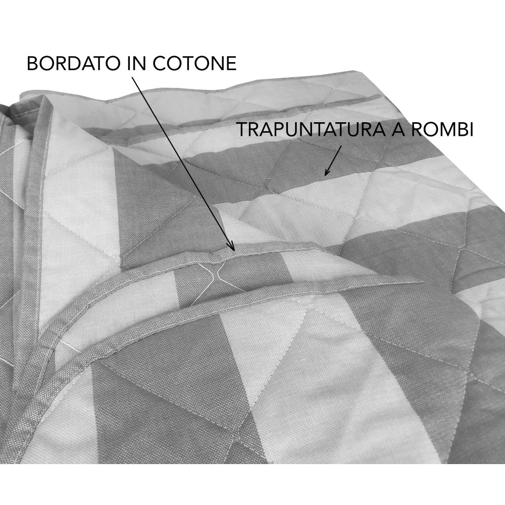 GREY French STRIPED QUILTED BEDSPREAD in PURE cotton