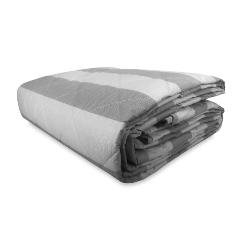 GREY French STRIPED QUILTED BEDSPREAD in PURE cotton
