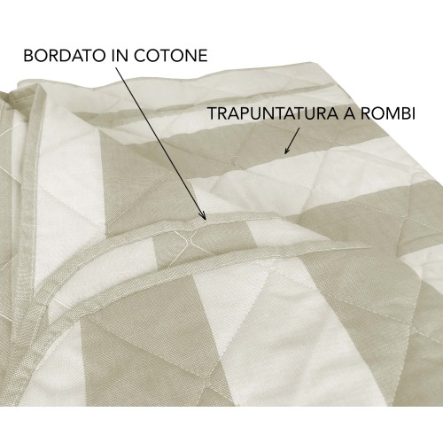 BEIGE ECRÙ French STRIPED QUILTED BEDSPREAD in PURE cotton