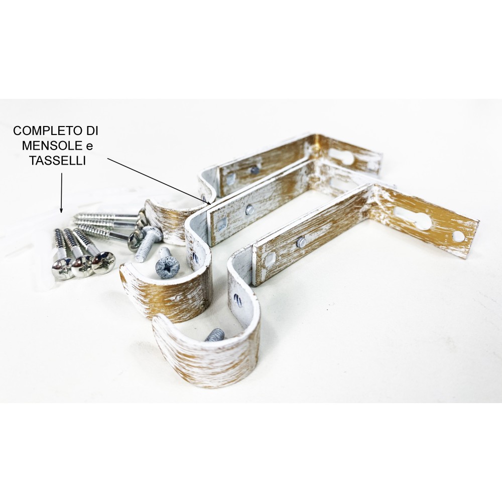 WEISS-GOLD STAB für verstellbaren VORHANGDURCHMESSER 19 MM. Komplett MIT RINGEN mod. Olive