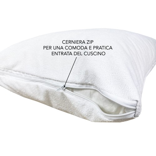 TAIE D'OREILLER COPRIGUANCIALE IMPERMÉABLE À L'EAU AVEC ZIP EN COTON ÉPONGE
