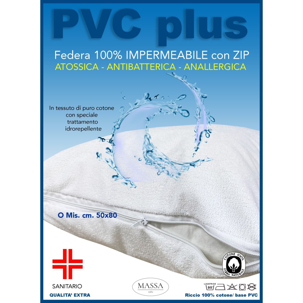 PVC PLUS PILLOWCASE © waterproof pillow cover with zipper in cotton terry cloth