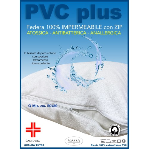 PVC PLUS PILLOWCASE © waterproof pillow cover with zipper in cotton terry cloth
