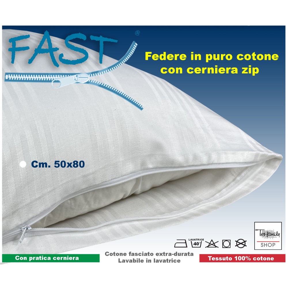 Pair of FAST Cotton Pillowcases with Zip – Protection and Comfort 50x80 cm