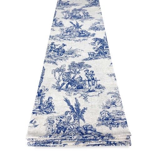Serviette pour Meubles Grand Foulard Couvre-lit Canapé Tissu LONETA des Toiles de Jouy blue