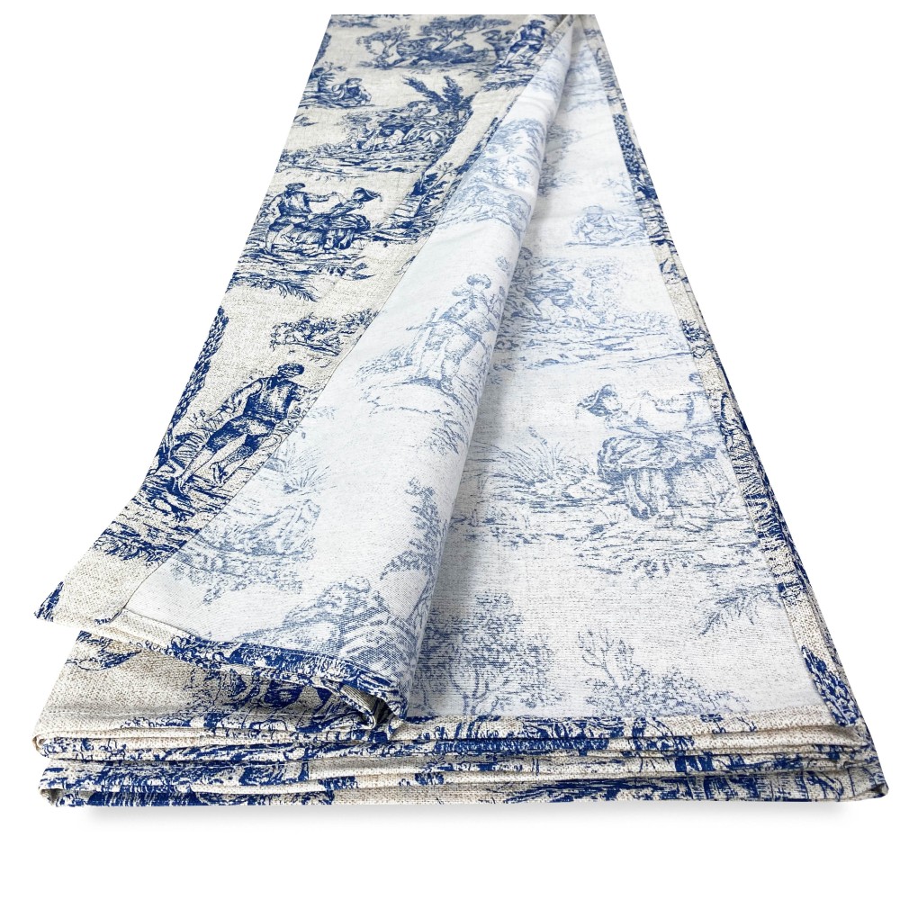 Serviette pour Meubles Grand Foulard Couvre-lit Canapé Tissu LONETA des Toiles de Jouy blue