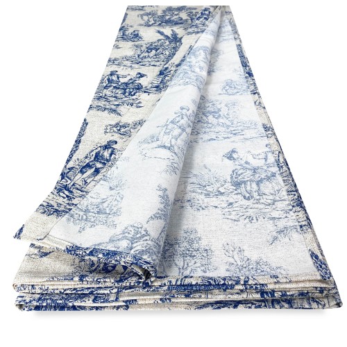 TELO ARREDO copritutto GRAN FOULARD COPRILETTO copridivano TESSUTO LONETA Toiles de Jouy blu