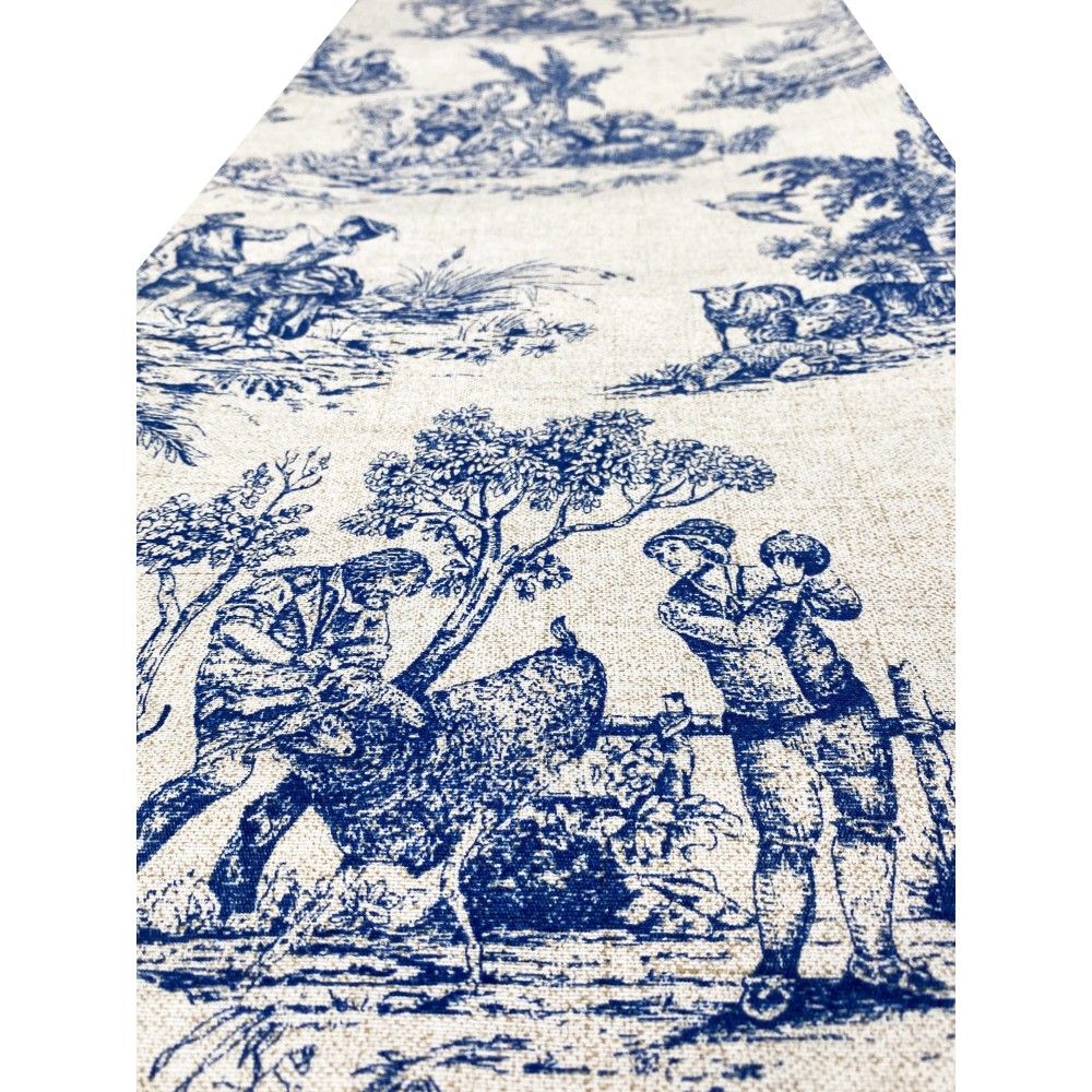 TELO ARREDO copritutto GRAN FOULARD COPRILETTO copridivano TESSUTO LONETA Toiles de Jouy blu