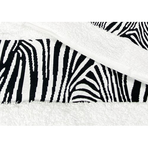 SET ASCIUGAMANI spugna JACQUARD 1+1 VISO e ospite ZEBRATO bianco e SACCO WASHY