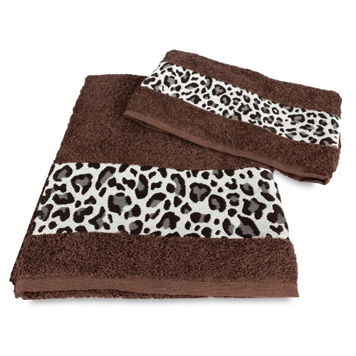 TOWEL SET TERRY CLOTH JACQUARD 1+1 FACE and GUEST MACULATO brown WASHY LOT