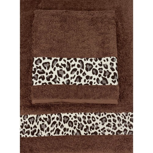 TOWEL SET TERRY CLOTH JACQUARD 1+1 FACE and GUEST MACULATO brown WASHY LOT