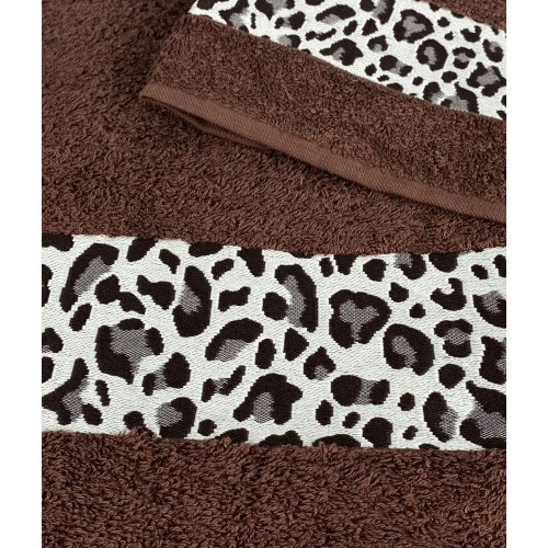 SET ASCIUGAMANI spugna JACQUARD 1+1 VISO e ospite MACULATO marrone SACCO WASHY