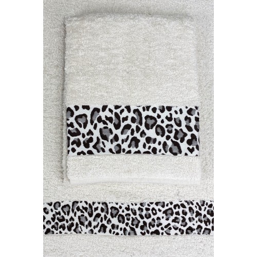 SET ASCIUGAMANI spugna JACQUARD 1+1 VISO e ospite MACULATO beige SACCO WASHY