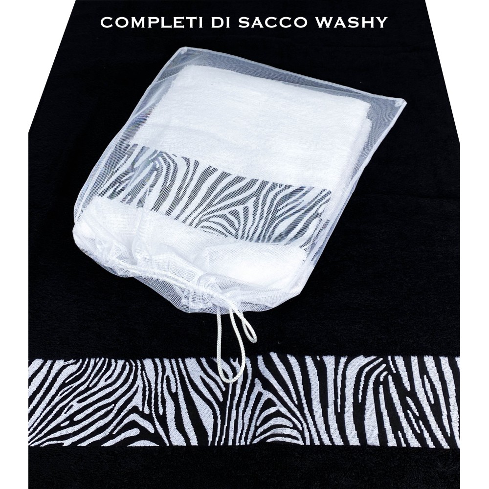 TOWEL SET 1+1 JACQUARD FACE and guest WHITE ZEBRA and WASHY BAG