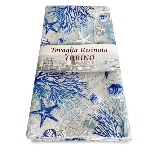 SCHMUTZABWEISENDE TISCHDECKE: HARZBESCHICHTETE KORALLEN IN TURINO, MEERBLAU