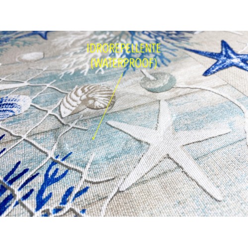 STAIN-RESISTANT TABLECLOTH RESIN-COATED TORINO SEA SEA BLUE CORALS
