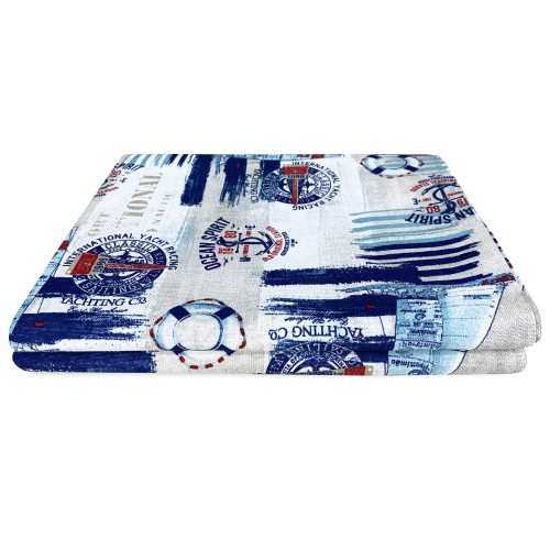 TELO ARREDO copritutto GRAN FOULARD COPRILETTO copridivano TESSUTO LONETA mare MARINO VELA BLU