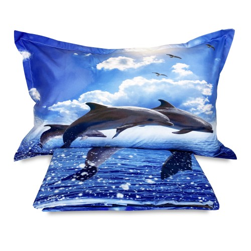 DUVET COVER SATEEN HD PHOTOGRAPHIC DOLPHINS in the sea