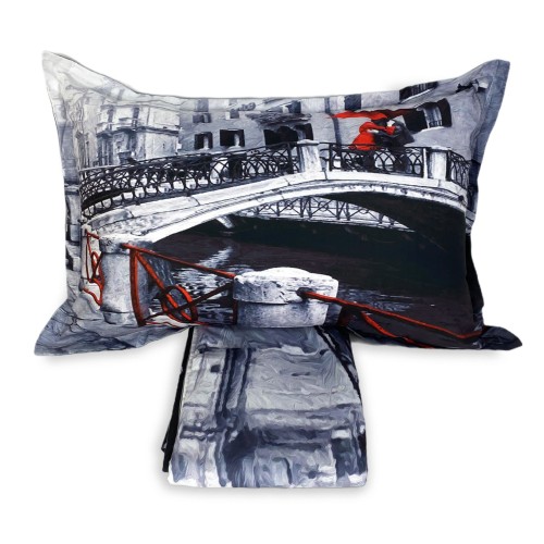 COPRIPIUMINO Rasatello HD FOTOGRAFICO VENEZIA ponte INNAMORATI Matrimoniale cm. 250x200