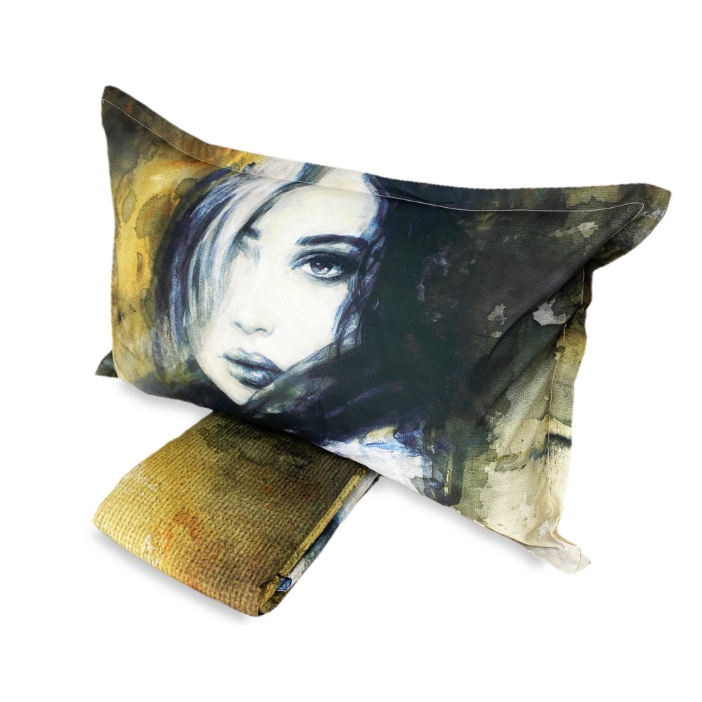 FUNDA NÓRDICA SATINO HD FOTOGRÁFICO Cuadro MUJER Isabel Doble cm. 250x200 oro