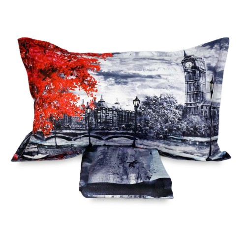DUVET COVER SATIN HD PHOTOGRAPHIC painted LONDON Double cm. 250x200 mm