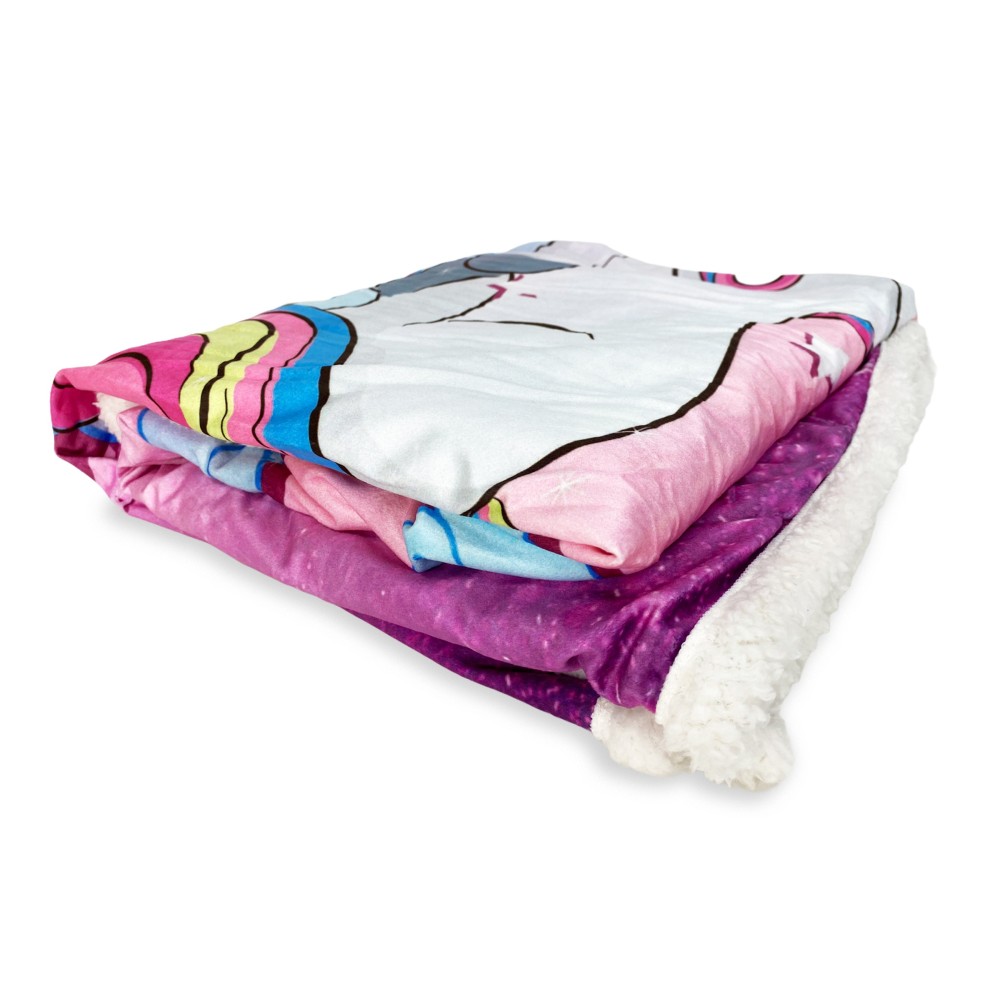 PLAID Fleece Blanket Sherpa fantasy HD UNICORN pink for girls and girls