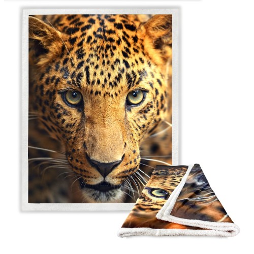 Plaid Couverture polaire Sherpa Fantasy HD léopard imprimé léopard