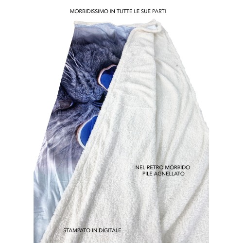 PLAID FLEECE BLANKET SHERPA fantasy HD cat BEAUTIFUL