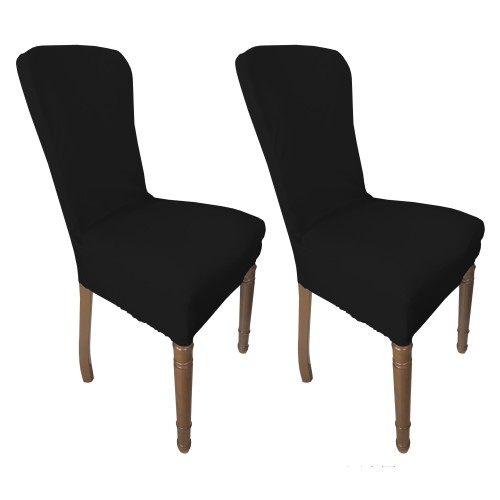 PAIR OF ROME STAIN-RESISTANT STRETCH CHAIR COVERS IN SOLID COLOR BLACK