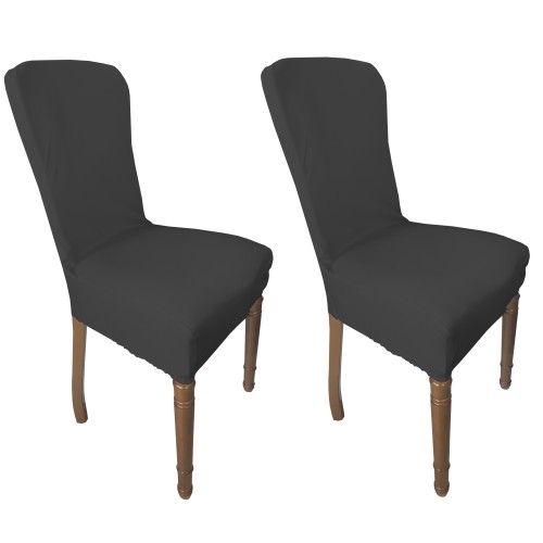 Couple of Roma Housse de chaise élastiquée résistante aux taches en couleur unie gris plomb