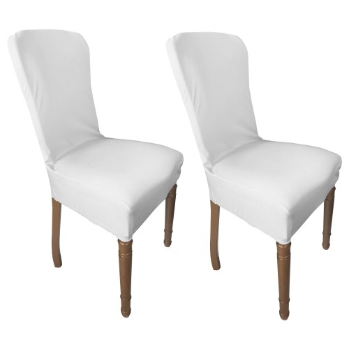 PAIR OF ROMA STAIN-RESISTANT STRETCH CHAIR COVERS IN SOLID WHITE
