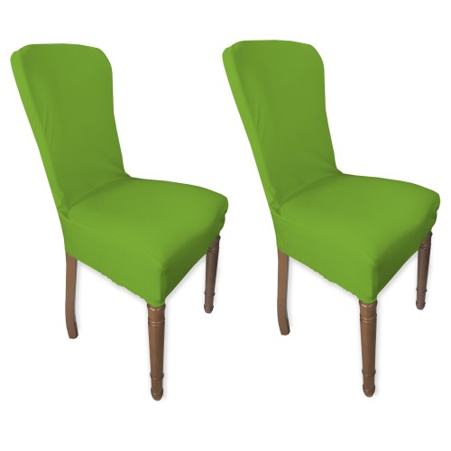 PAIR OF STAIN-RESISTANT STRETCH ROMA CHAIR COVERS IN SOLID GREEN COLOR