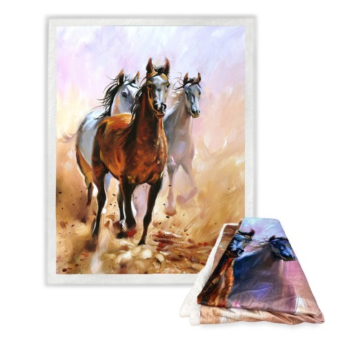 Manta de vellón a cuadros Sherpa fantasía hd caballos pintura