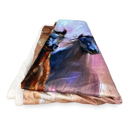 Plaid Couverture polaire Sherpa Fantasy HD Chevaux en course