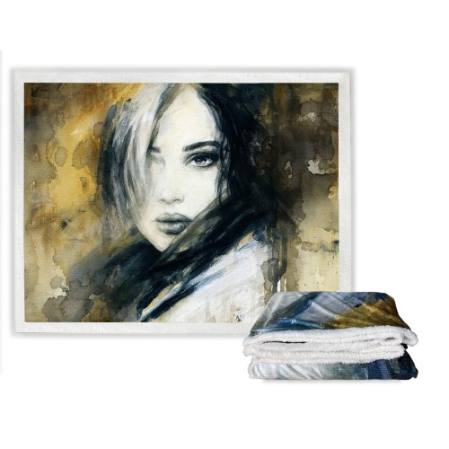 PLAID Fleece Blanket Sherpa Fantasy HD Painting WOMAN Isabel Gold
