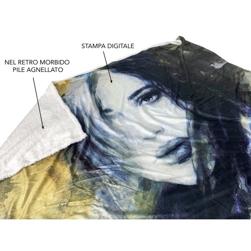 Manta de vellón a cuadros Sherpa Fantasy HD Pintura MUJER Isabel Gold