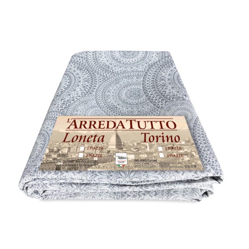TELO ARREDO copritutto GRAN FOULARD COPRILETTO copridivano TESSUTO LONETA CERCHI grigio