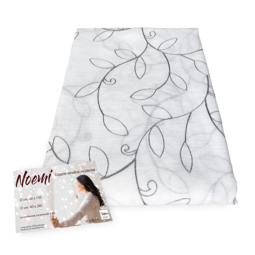 PAIRE DE RIDEAUX NOEMI BRODERIE MODERN GRIS FEUILLE