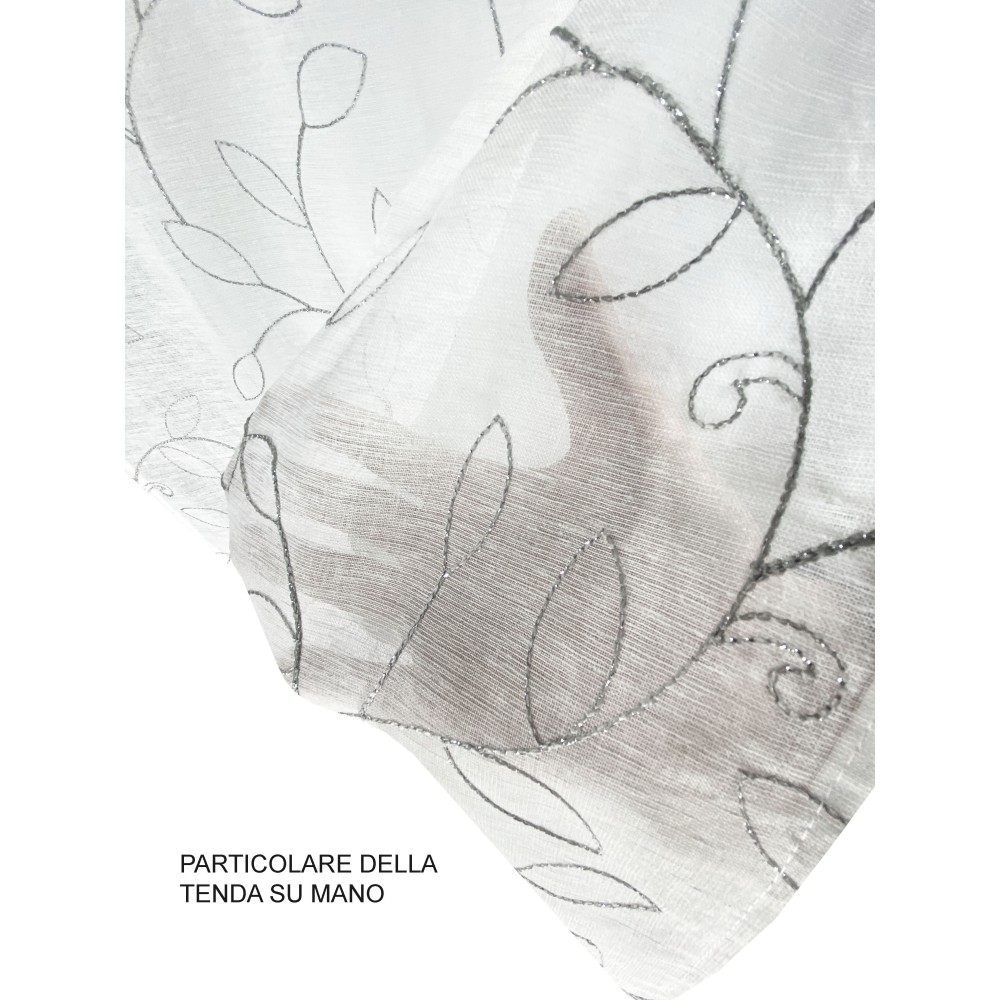 COPPIA tendina NOEMI ricamo MODERNO FOGLIA grigio